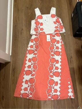 crown & ivy Coral and White Floral Two-Piece Skirt Set